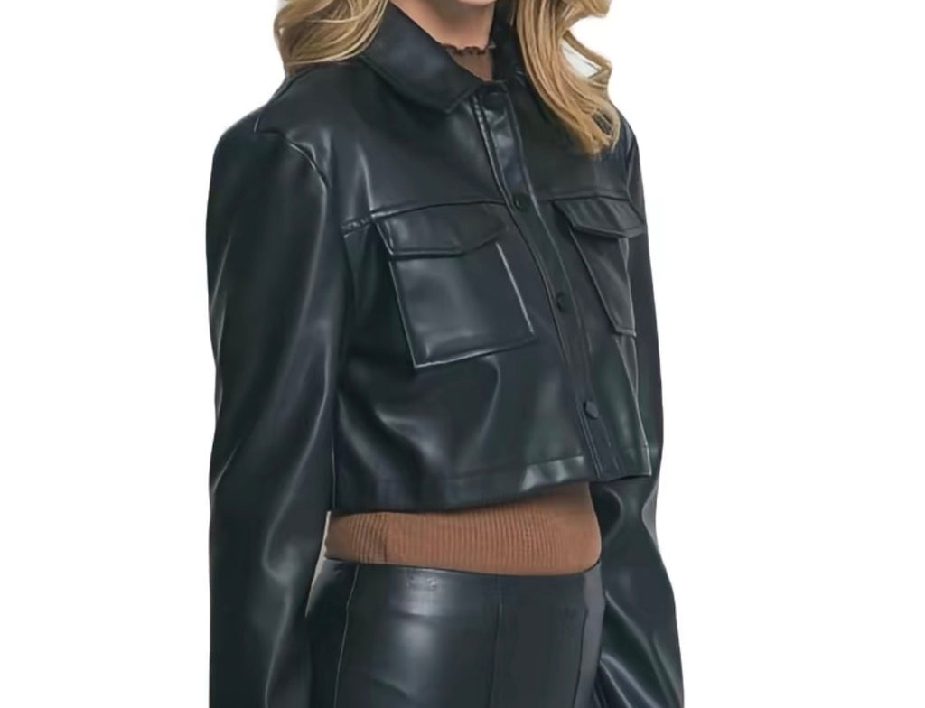 Sleek Chic Faux Leather Crop Jacket
