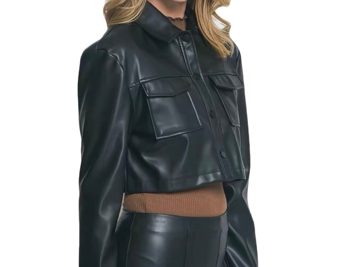 Sleek Chic Faux Leather Crop Jacket
